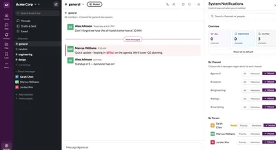 After redesign: Unified System Notifications panel with persistent status