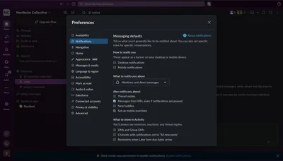 Before redesign: Slack notification preferences buried across menus